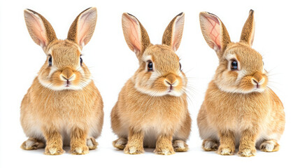 Fototapeta premium three adorable brown rabbits on a white background
