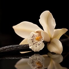 Elegant Vanilla Orchid Blooms Against Black Background Nature Close-up Floral Beauty