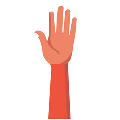 Hand raised to signal attention in a digital representation about communication