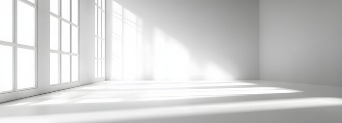 Fototapeta premium Soft gradient white background with gentle light and shadow, creating a serene, clean space for placing a product at the center.