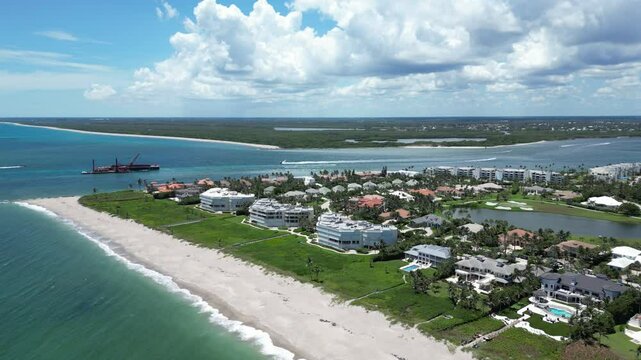 Luxury oceanfront condos and homes at St Lucie inlet in Stuart, Martin County, Florida.
