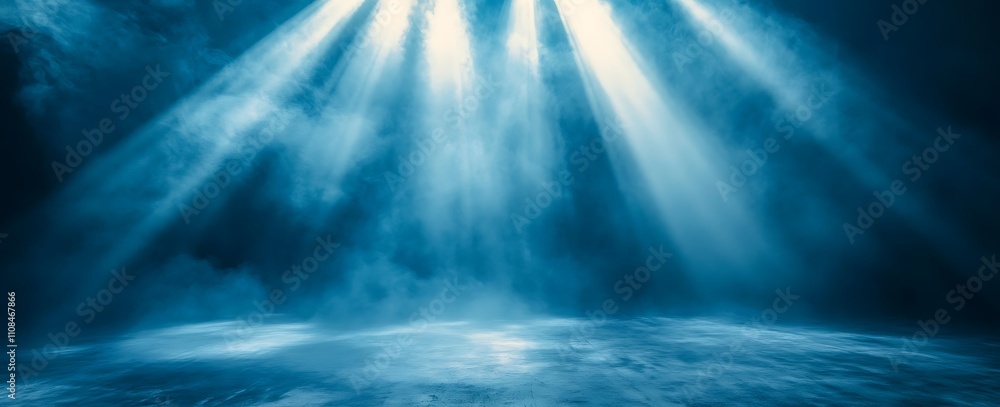 Aufkleber a serene underwater scene illuminated by beams of light piercing through blue mist, creating a tranq