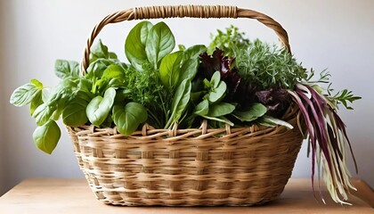 Naklejka premium wicker basket with fragrant herbs