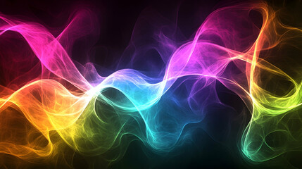 Abstract colorful smoke waves on black background.