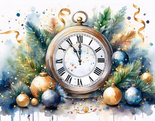 Christmas Clock Watercolor