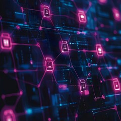 Obraz premium A detailed illustration of a secure network chain, showing encrypted data packets being transmitted through a network to ensure data integrity and confidentiality.