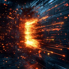 A digital firewall in action, blocking unauthorized access to computer systems and protecting against cyber threats, symbolizing robust cybersecurity measures.