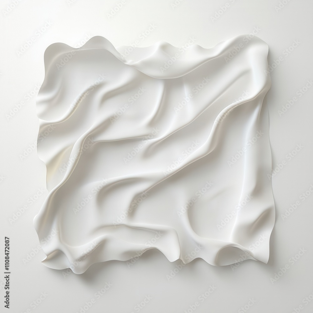 Poster a textured, white art piece resembling flowing fabric, creating a sense of depth and movement agains