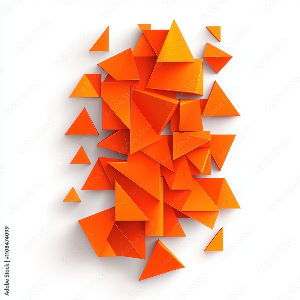 Poster a vibrant arrangement of orange geometric shapes, including various triangles, creates a dynamic and
