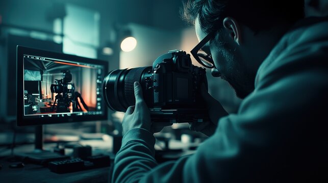Photographer reviewing photos on computer screen.