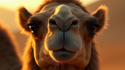 Fototapeta premium A detailed close-up of a camel's face, showcasing its unique features, including the hump, textured skin, and expressive eyes.