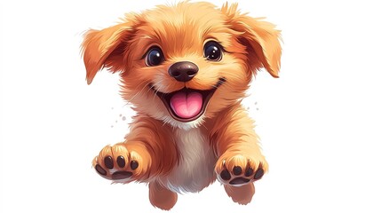 cartoon-style illustration of a puppy, floating on a white background, with playful expressions and bright, cheerful colors