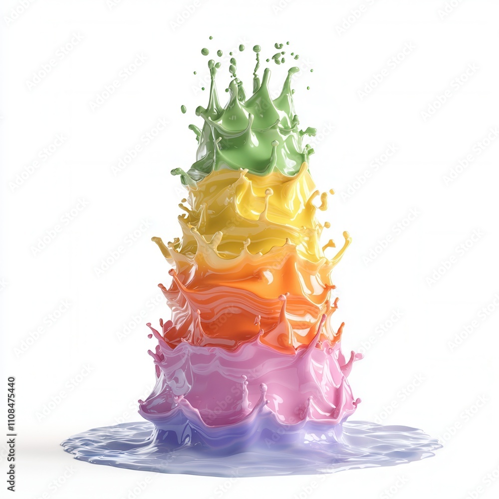 Poster a vibrant splash of colorful liquid forms a tower, creating dynamic waves and a beautiful gradient f