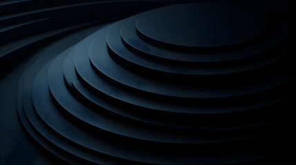 Abstract dark blue concentric circles, layered design, 3D rendering, textured surface.