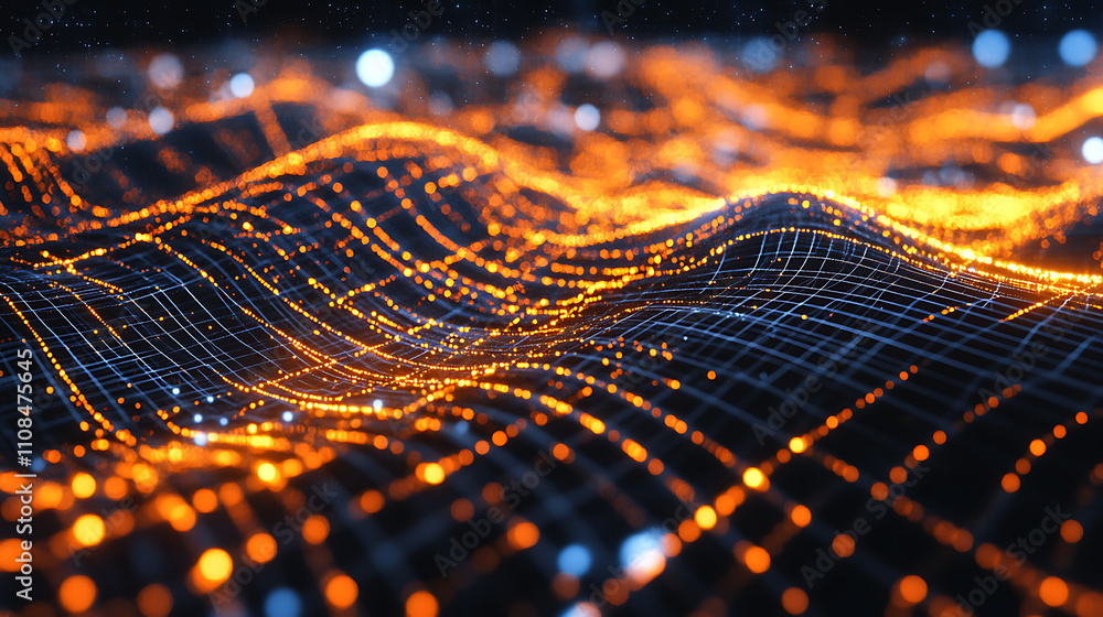 Poster dynamic digital waves abstract technology concept vibrant visualization dark background futuristic p