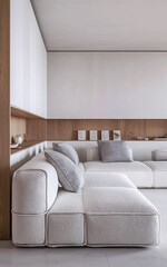 Fototapeta premium Inviting living room design with plush seating warm lighting and a harmonious color scheme.