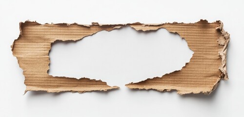 A torn piece of cardboard with a white center and brown striped edges, offering a rustic, authentic touch for your text or design. 