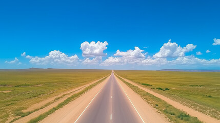 Fototapeta premium Long straight desert highway road stretching into the distance 