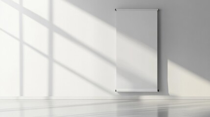 Fototapeta premium Blank Roll-Up Banner Display in Minimalist White Room