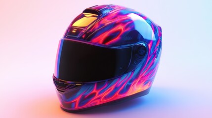 Fototapeta premium A vibrant motorcycle helmet with a flame design, showcasing modern safety gear aesthetics.