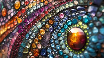 Colorful mosaic pattern featuring various sparkling gemstones.