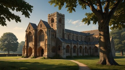 Naklejka premium keywords without knowing the specific stock photo site's search data. Also, fitting a detailed description in under 100 characters is very challenging... Majestic stone church at sunrise.