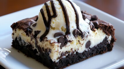 Decadent Chocolate Brownie Sundae with Vanilla Ice Cream & Chocolate Sauce