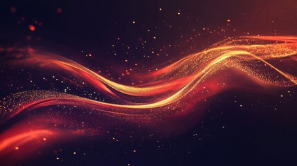 Obraz premium Abstract Red and Gold Wave with Glittering Particles