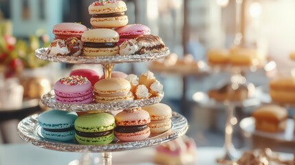 Delightful Macaron Tower: Colorful French Pastries & Sweet Treats