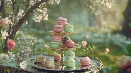 Delightful Spring Macarons: Pastel Treats in a Blossoming Garden