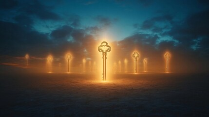 Obraz premium A Golden Key Shining Brightly in a Field of Keys