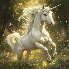 A magical and inspiring depiction of a cute unicorn, capturing its enchanting and whimsical essence.