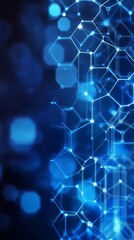 An abstract technology background featuring a striking hexagonal pattern in vibrant blue hues, symbolizing digital business concepts and the intricate connections within scientific research and tech 
