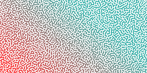 Abstract Reaction-diffusion Turing pattern natural texture green and red gradient color scheme. Linear design with biological algorithm psychedelic background. Reaction-diffusion or truing patter