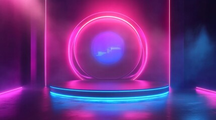 Neon-Lit Stage with Double Pink Ring and Blue Circle