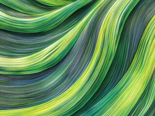 Naklejka premium Abstract green and yellow wavy patterns resembling flowing natural elements.