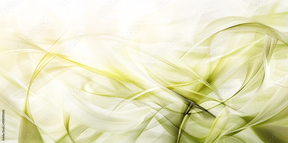 Poster abstract light green and white swirling patterns create a soft, calming atmosphere.