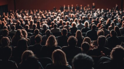Rear view of audience in a dark theater