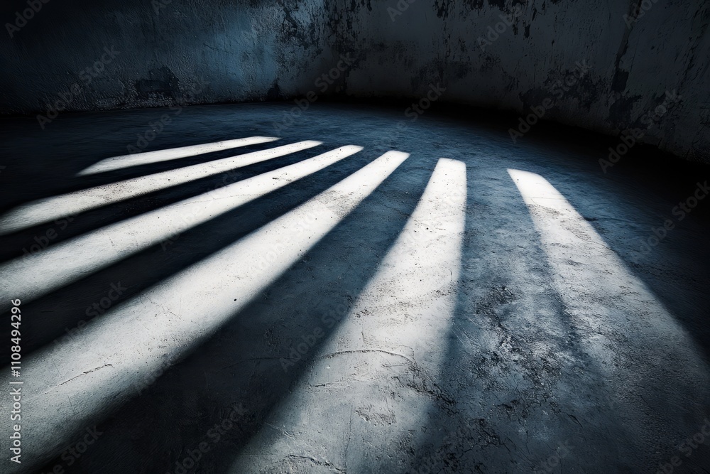 Poster a dark room with a shadow of a person on the floor. the shadow is made up of five lines