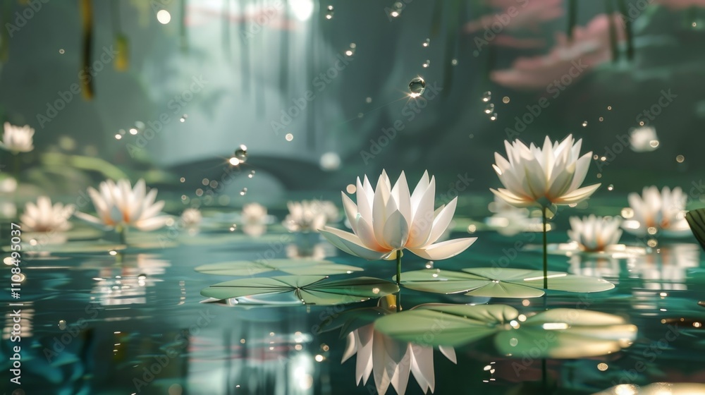 Poster an enchanting fusion of nature and technology the lotus pond is a visual representation of how virtu