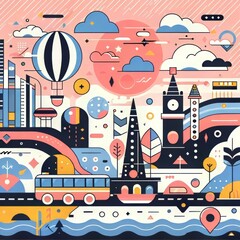 pattern of sun, moon, clouds cute background