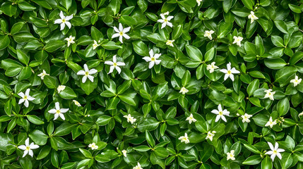 Obraz premium Lush Green Foliage with Delicate White Flowers in Natural Setting