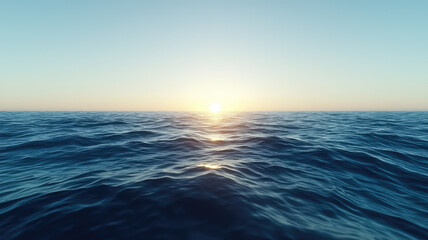 Fototapeta premium serene ocean horizon at sunset, showcasing warm tones and gentle waves