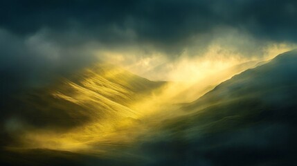 Obraz premium Sunbeams Through Mist Illuminating Rolling Hills