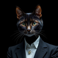 A portrait female Cat wearing a business suit