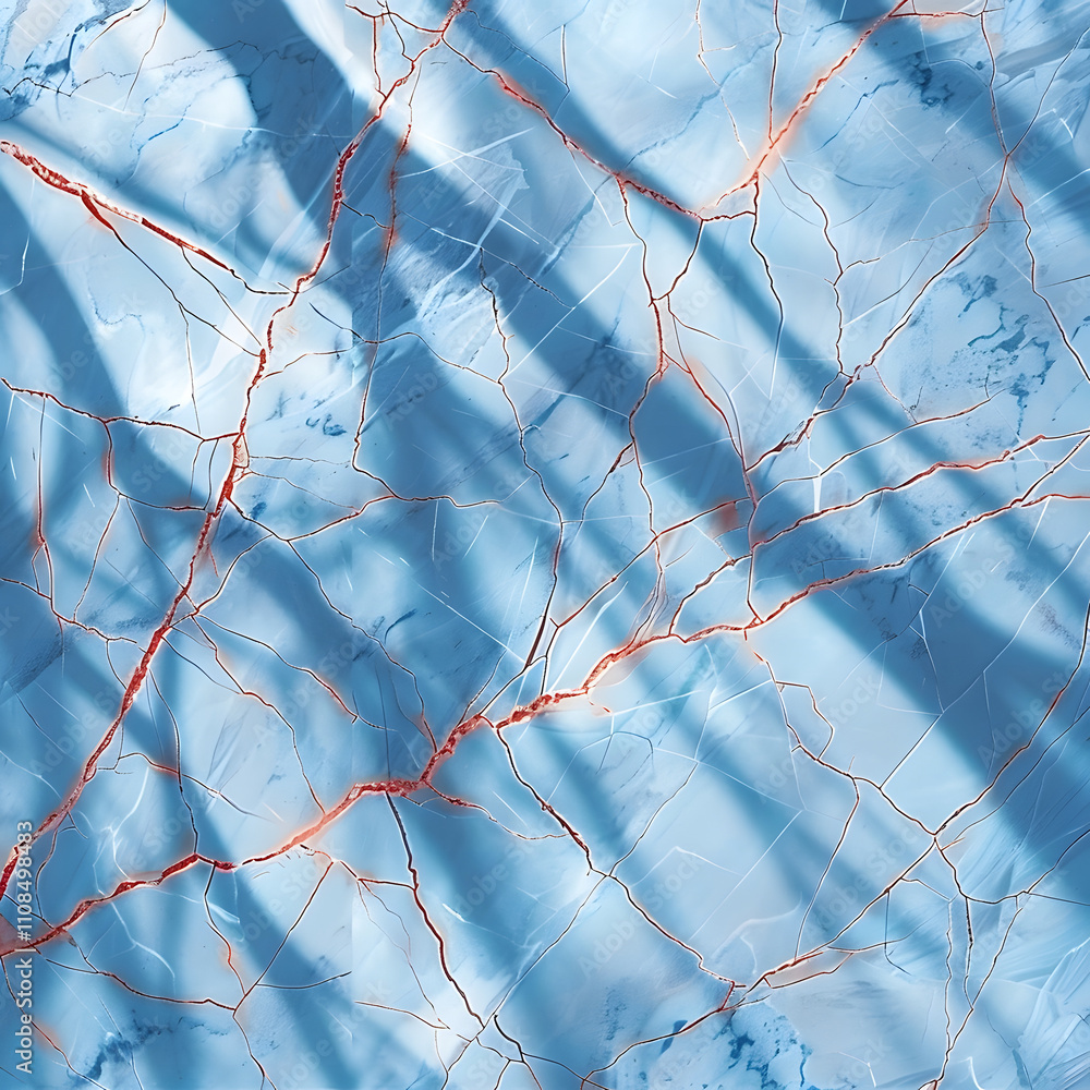 Aufkleber a textured blue marble background with intricate red veining and shadow patterns.