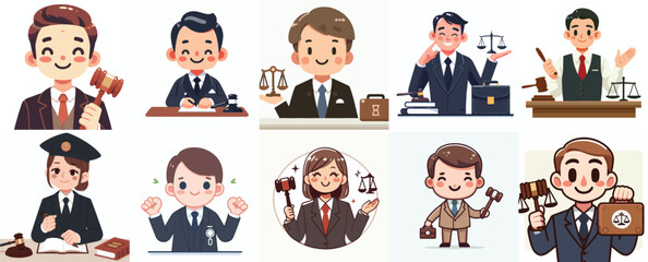 Vector set of a happy prosecutor with a simple flat design style