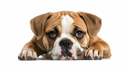 Fototapeta premium Adorable Bulldog Puppy Relaxing and Looking Innocently at Camera