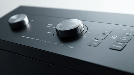 Close-Up View of Modern Appliance Control Panel Featuring Knobs and Buttons for Machine Operation and Settings Adjustment in a Contemporary Home Environment