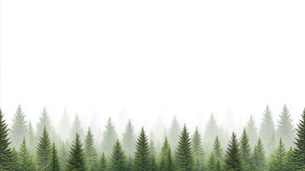 Fototapeta premium Seamless pattern with foggy spruce forest. Fir trees isolated on white background 